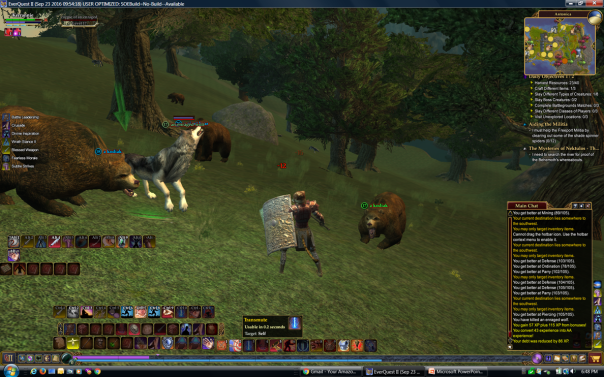 Paladin is fighting off animals in the forest in EverQuest II videogame